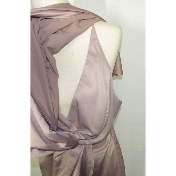 ASOS Dusty Rose Satin Asymmetric Draped Faux Wrap Front Split Midi Dress Size 12 - Picture 6 of 9